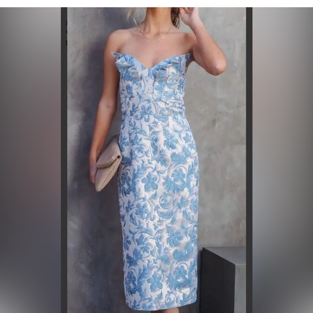 Vici Collection Brocade Strapless Midi Dress